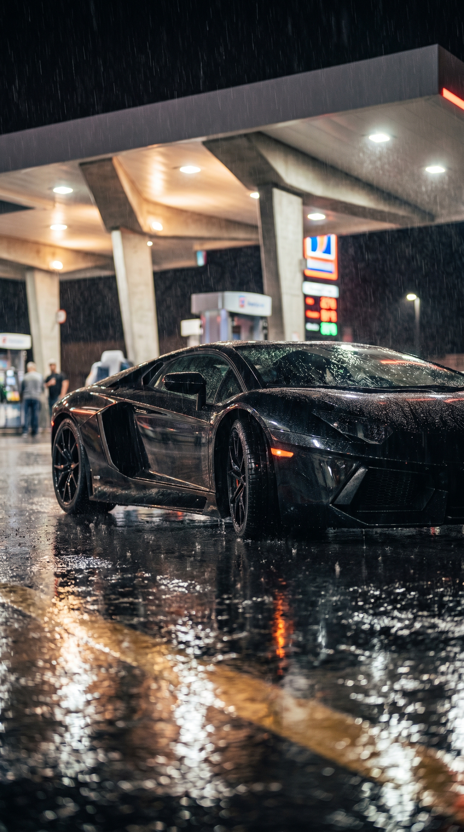 Black supercar rain